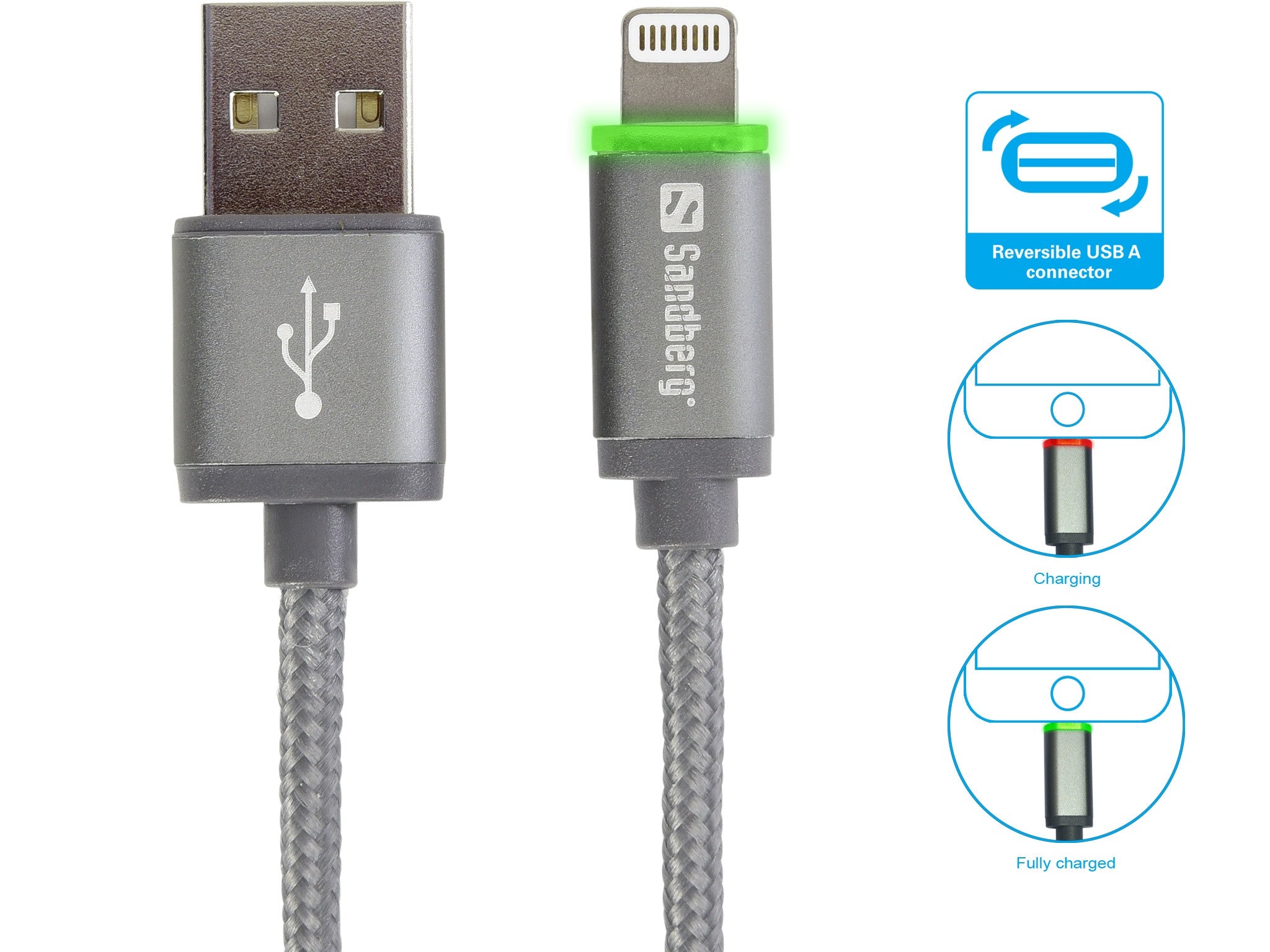 Sandberg Lightning Reversible + LED 1m - Cables by Sandberg The Chelsea Gamer