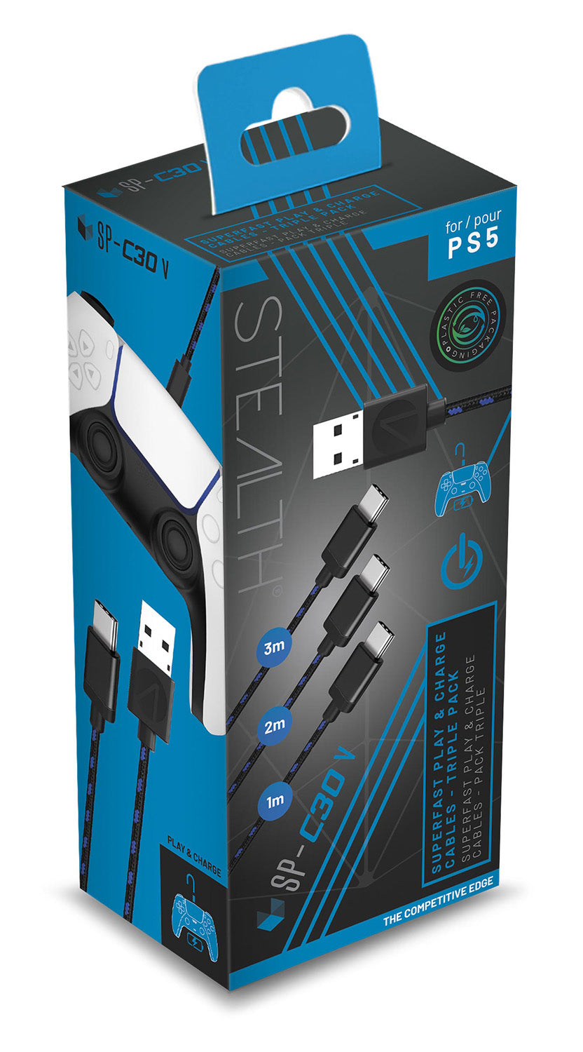 STEALTH SP-C30V Superfast Play & Charge Cables - Triple Pack - Console Accessories by ABP Technology The Chelsea Gamer