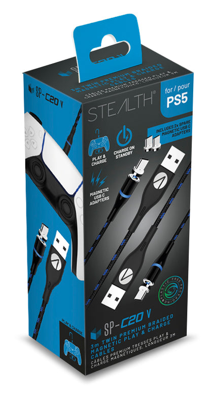 STEALTH SP-C20V Twin Magnetic Play & Charge Cables (2 x 3m) - Console Accessories by ABP Technology The Chelsea Gamer