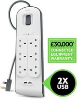 Belkin 6 Way Surge Protect Strip - 2m Cable with 2 x USB - Cables by Belkin The Chelsea Gamer