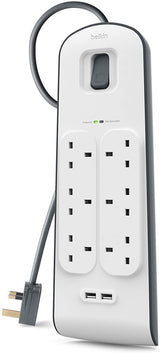 Belkin 6 Way Surge Protect Strip - 2m Cable with 2 x USB - Cables by Belkin The Chelsea Gamer