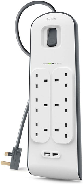 Belkin 6 Way Surge Protect Strip - 2m Cable with 2 x USB - Cables by Belkin The Chelsea Gamer
