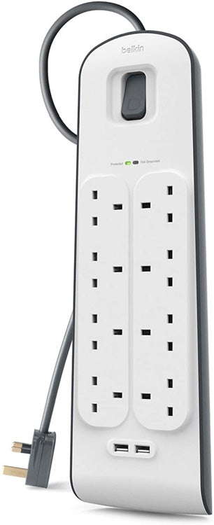 Belkin 8 Way Surge Protect Strip - 2m Cable with 2 x USB - Cables by Belkin The Chelsea Gamer
