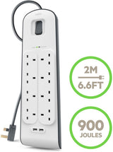 Belkin 8 Way Surge Protect Strip - 2m Cable with 2 x USB - Cables by Belkin The Chelsea Gamer