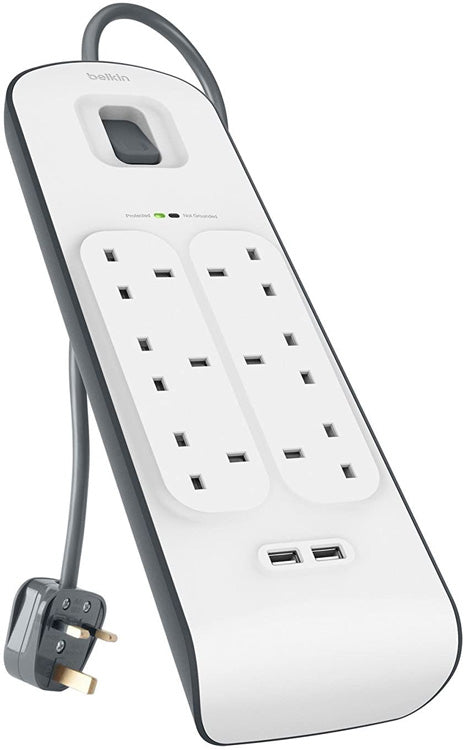 Belkin 6 Way Surge Protect Strip - 2m Cable with 2 x USB - Cables by Belkin The Chelsea Gamer