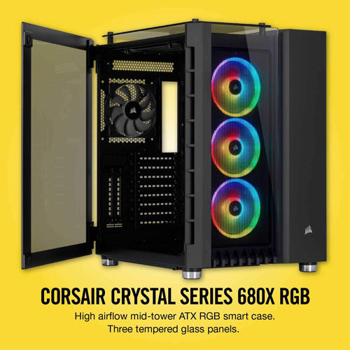 Corsair Crystal Series 680X RGB High Airflow Tempered Glass ATX Smart Gaming Case - Black - Core Components by Corsair The Chelsea Gamer