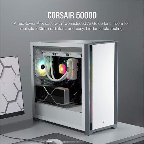 Corsair 5000D Tempered Glass Midi Tower PC Case - White - Core Components by Corsair The Chelsea Gamer