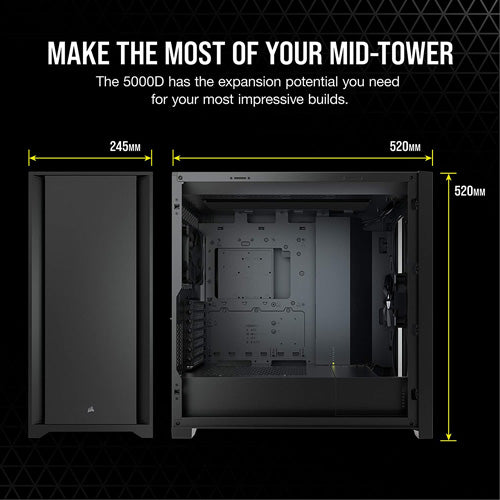 Corsair 5000D Tempered Glass Midi Tower PC Case - Black - Core Components by Corsair The Chelsea Gamer