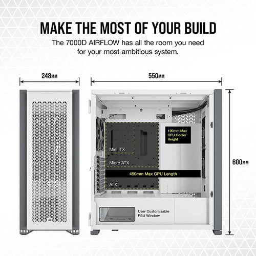 Corsair 7000D AIRFLOW Full Tower PC Case - White - Core Components by Corsair The Chelsea Gamer