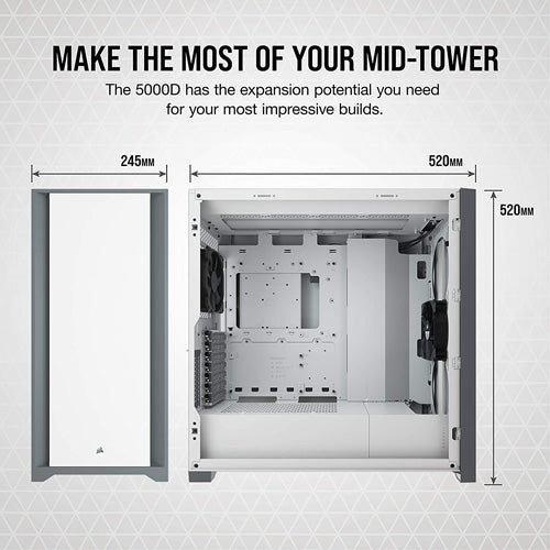 Corsair 5000D Tempered Glass Midi Tower PC Case - White - Core Components by Corsair The Chelsea Gamer