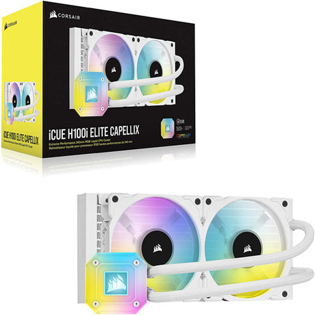 Corsair iCUE H100i ELITE CAPELLIX Liquid CPU Cooler - White - Core Components by Corsair The Chelsea Gamer