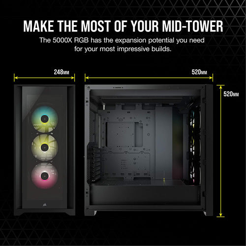 Corsair iCUE 5000X RGB Midi Tower PC Case - Black - Core Components by Corsair The Chelsea Gamer