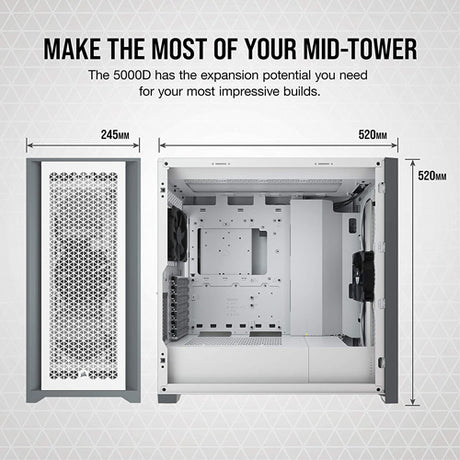 Corsair 5000D AIRFLOW Midi Tower PC Case - White - Core Components by Corsair The Chelsea Gamer