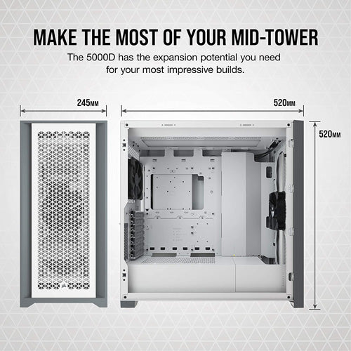 Corsair 5000D AIRFLOW Midi Tower PC Case - White - Core Components by Corsair The Chelsea Gamer