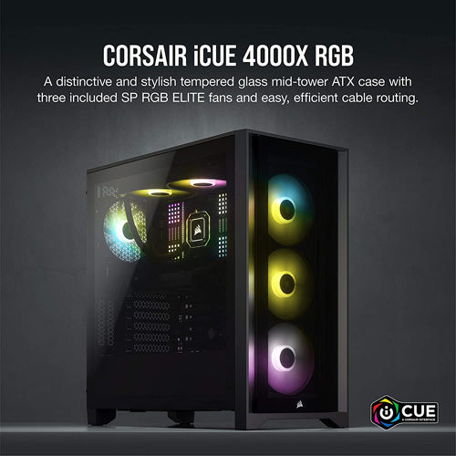 Corsair iCUE 4000X RGB Tempered Glass Mid-Tower ATX Case - Black - Core Components by Corsair The Chelsea Gamer