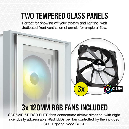Corsair iCUE 4000X RGB Tempered Glass Mid-Tower ATX Case - White - Core Components by Corsair The Chelsea Gamer