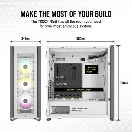 Corsair iCUE 7000X RGB Tempered Glass Full-Tower ATX PC Case — White - Core Components by Corsair The Chelsea Gamer