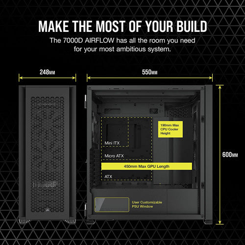 Corsair 7000D AIRFLOW Full Tower PC Case - Black - Core Components by Corsair The Chelsea Gamer