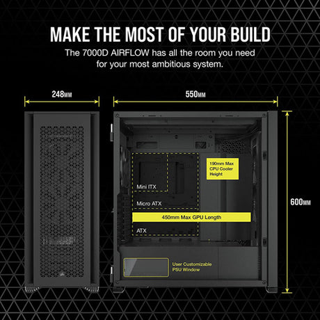 Corsair 7000D AIRFLOW Full Tower PC Case - Black - Core Components by Corsair The Chelsea Gamer