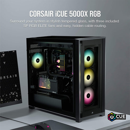 Corsair iCUE 5000X RGB Midi Tower PC Case - Black - Core Components by Corsair The Chelsea Gamer