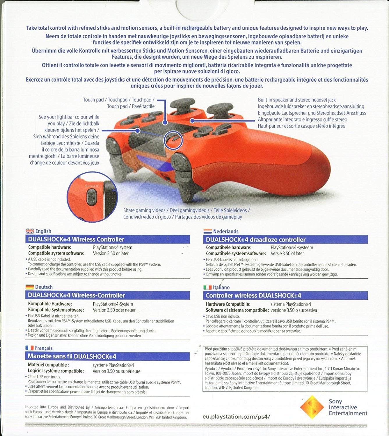 Sony PlayStation DualShock 4 - Magma Red (PS4) - Console Accessories by Sony The Chelsea Gamer