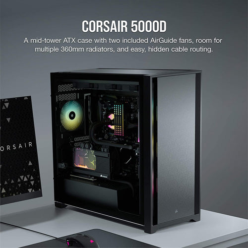 Corsair 5000D Tempered Glass Midi Tower PC Case - Black - Core Components by Corsair The Chelsea Gamer