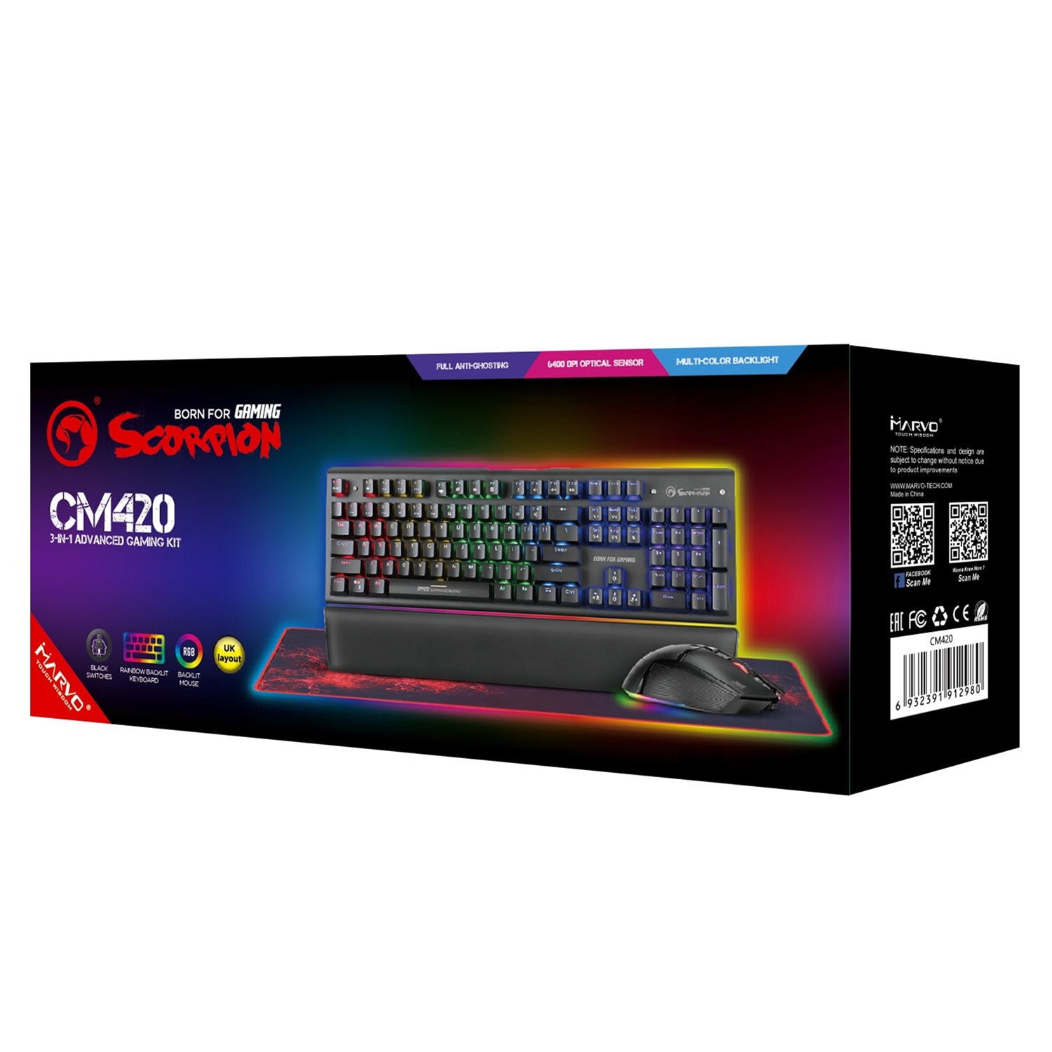 Marvo - Scorpion Mechanical Keyboard, Mouse and Gaming Surface - CM420-UK Gaming Kit - Keyboard by Marvo The Chelsea Gamer