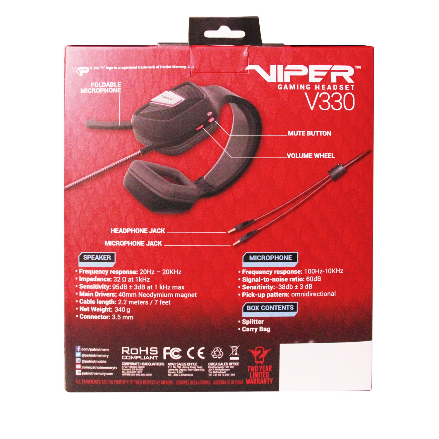 Patriot Viper V330 Stereo Headset - Console Accessories by Patriot The Chelsea Gamer
