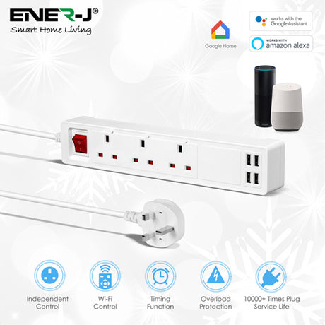 ENER-J WiFi Smart Mains Power 3-Gang Extension with USB - Cables by ENER-J The Chelsea Gamer