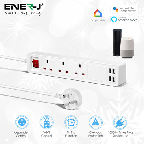 ENER-J WiFi Smart Mains Power 3-Gang Extension with USB - Cables by ENER-J The Chelsea Gamer