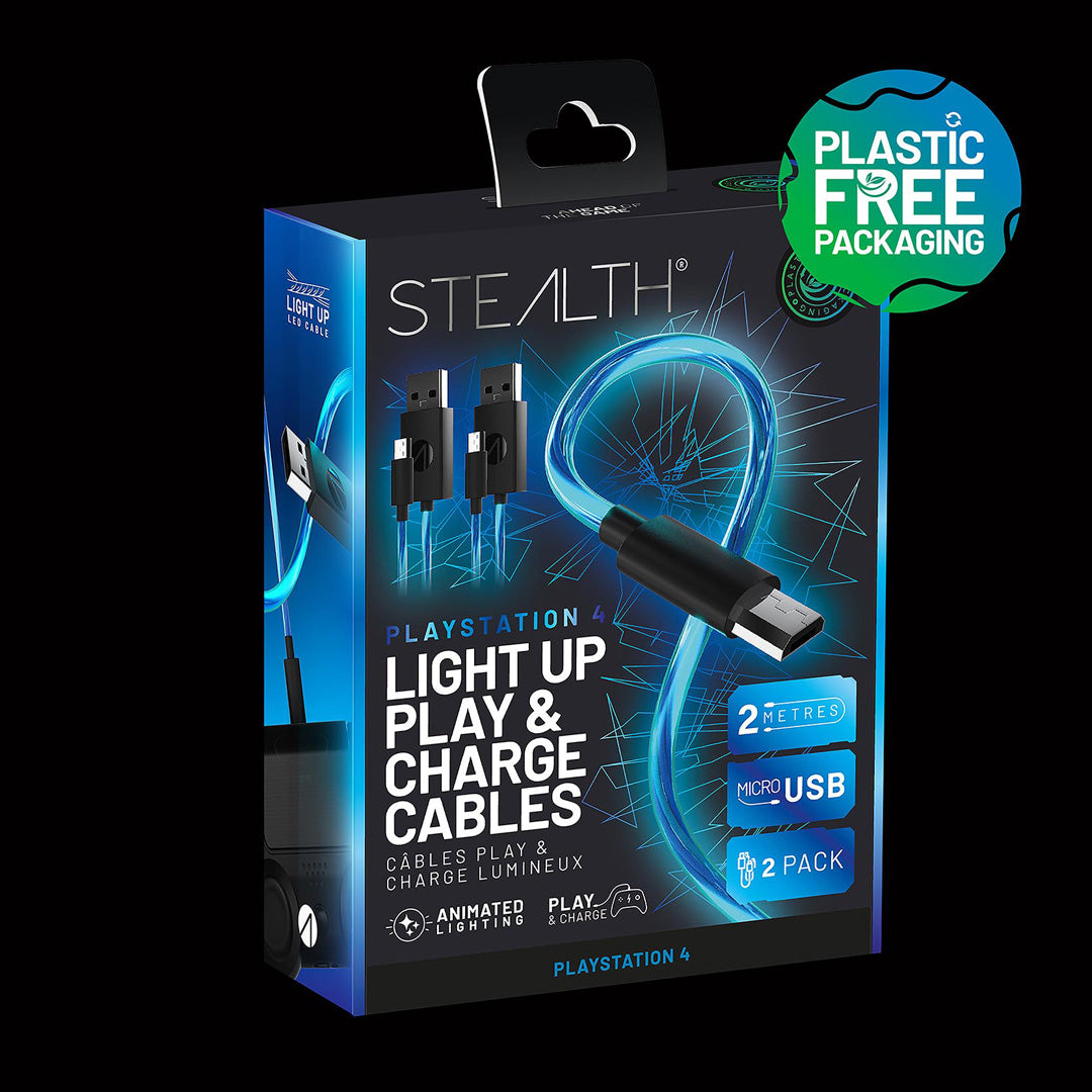 Stealth Light Up Charging Cables for PS4 – 2m Twin Pack - Console Accessories by ABP Technology The Chelsea Gamer