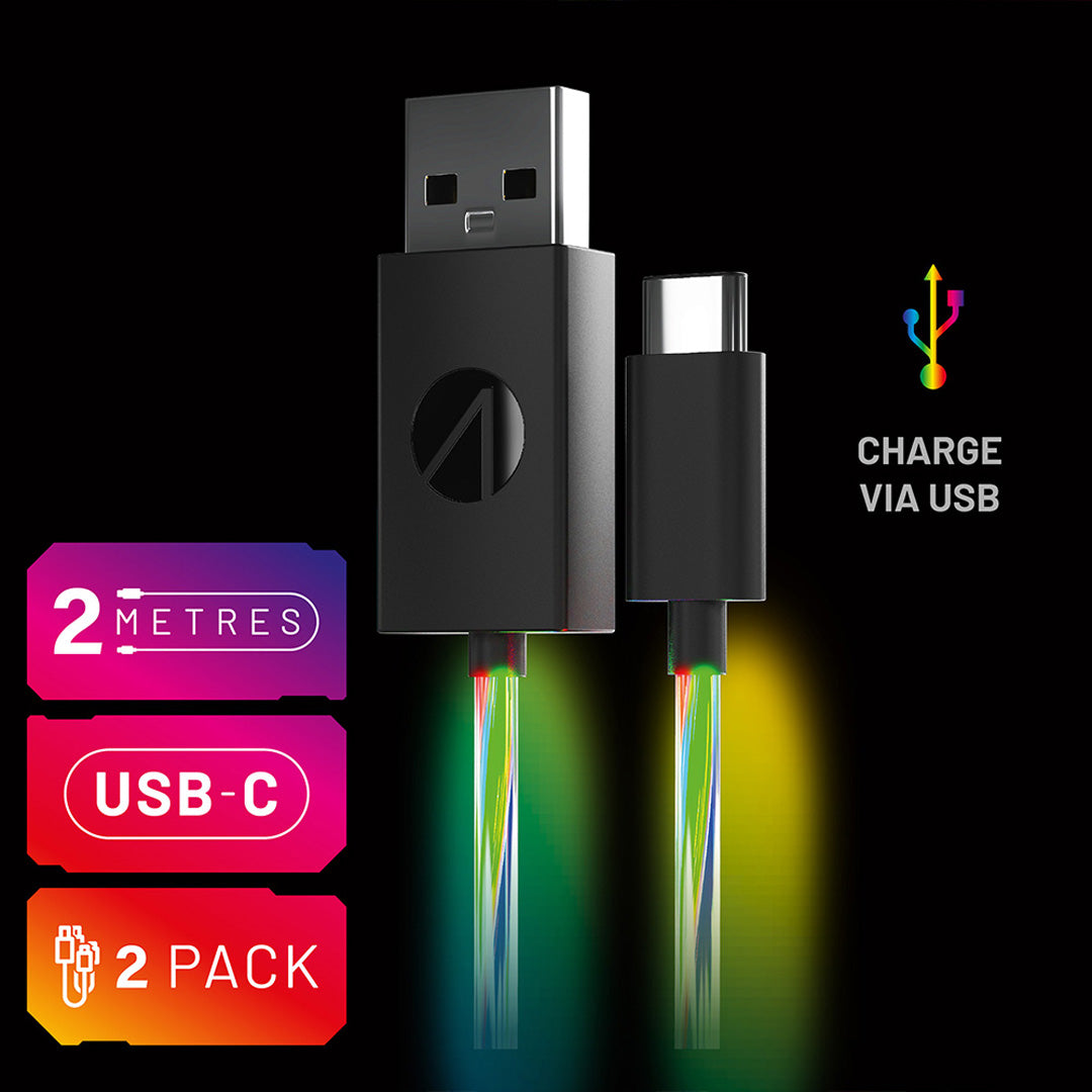 Stealth XP Light Up LED Charging Cables (USB-C 2m Twin Pack) - Console Accessories by ABP Technology The Chelsea Gamer