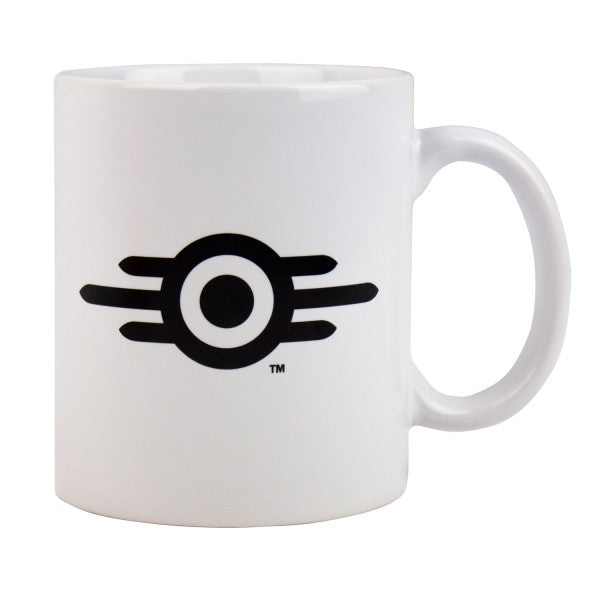 Fallout Mug Vault-Tec Logo White - merchandise by Gaya The Chelsea Gamer