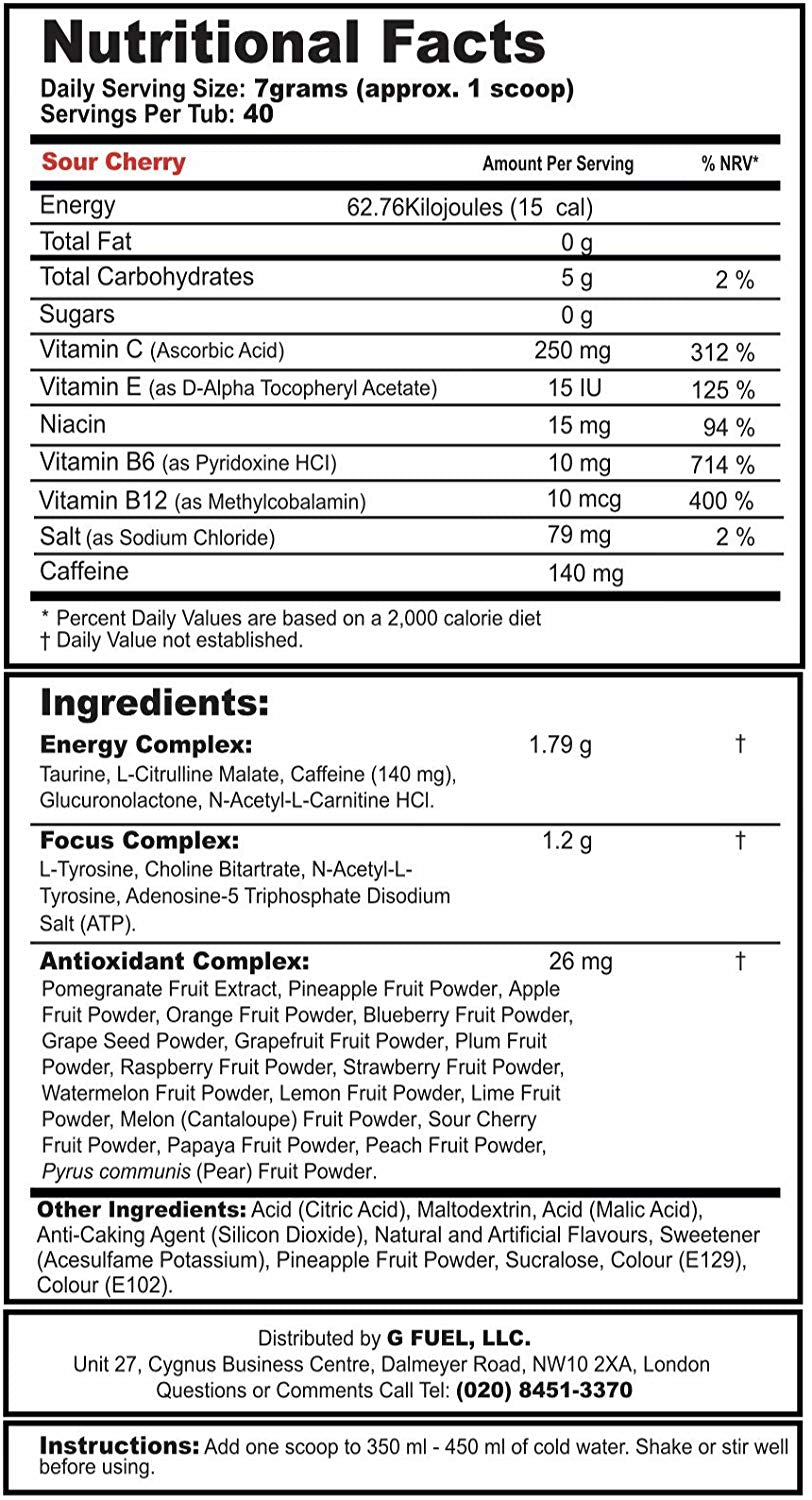 G Fuel - Sour Cherry Tub - merchandise by G Fuel The Chelsea Gamer